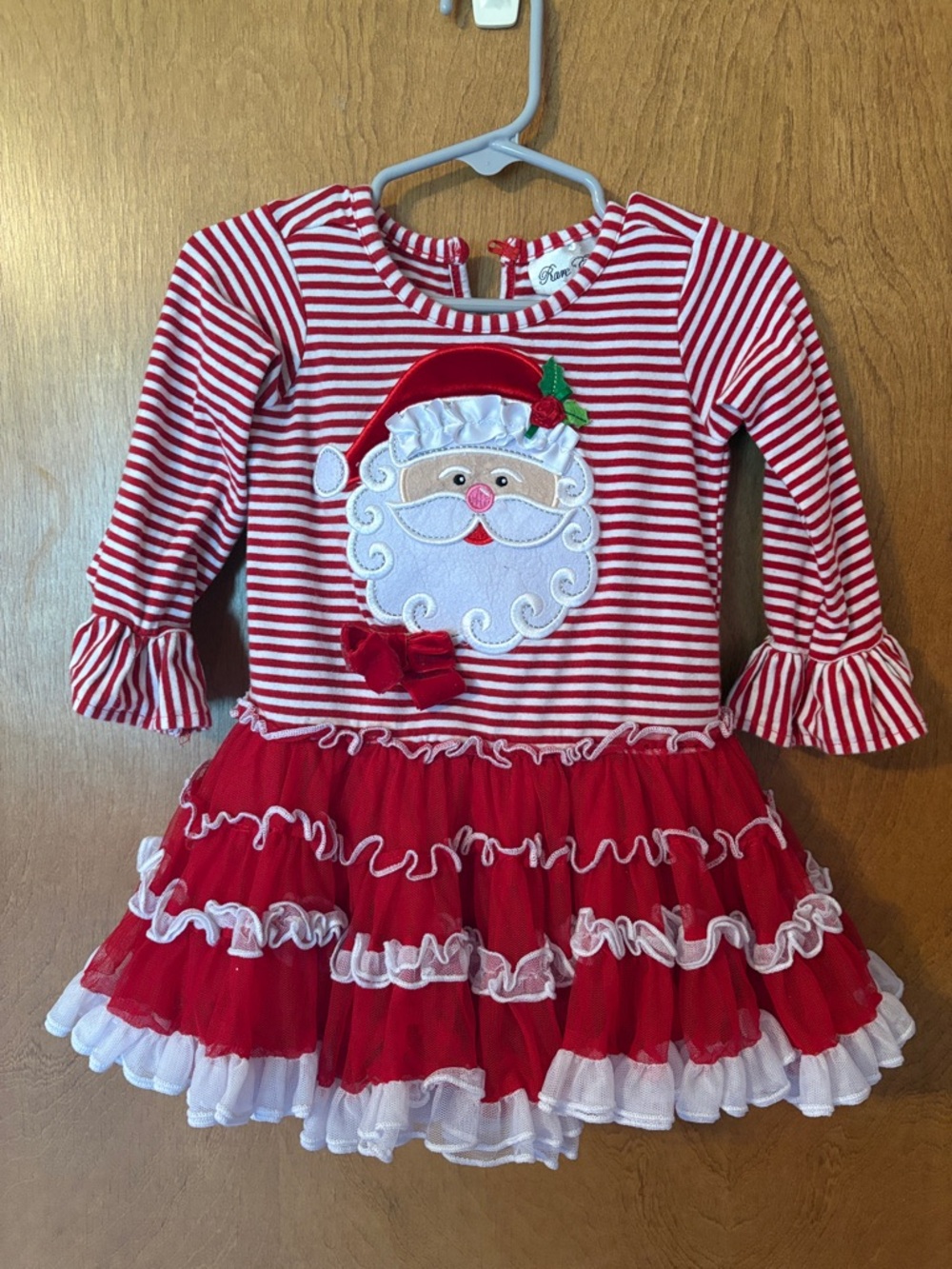 Rare Editions Red and White Santa Stripe Ruffle Holiday Dress